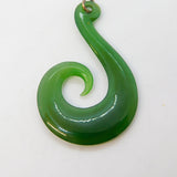 9ct Gold Maori Carved Nephrite Jade 'hei matau' Fish Hook Pendant Antique c1930