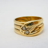 9ct Yellow Gold 0.1ct Diamond Snake Serpent Ring Vintage 1967 Birmingham
