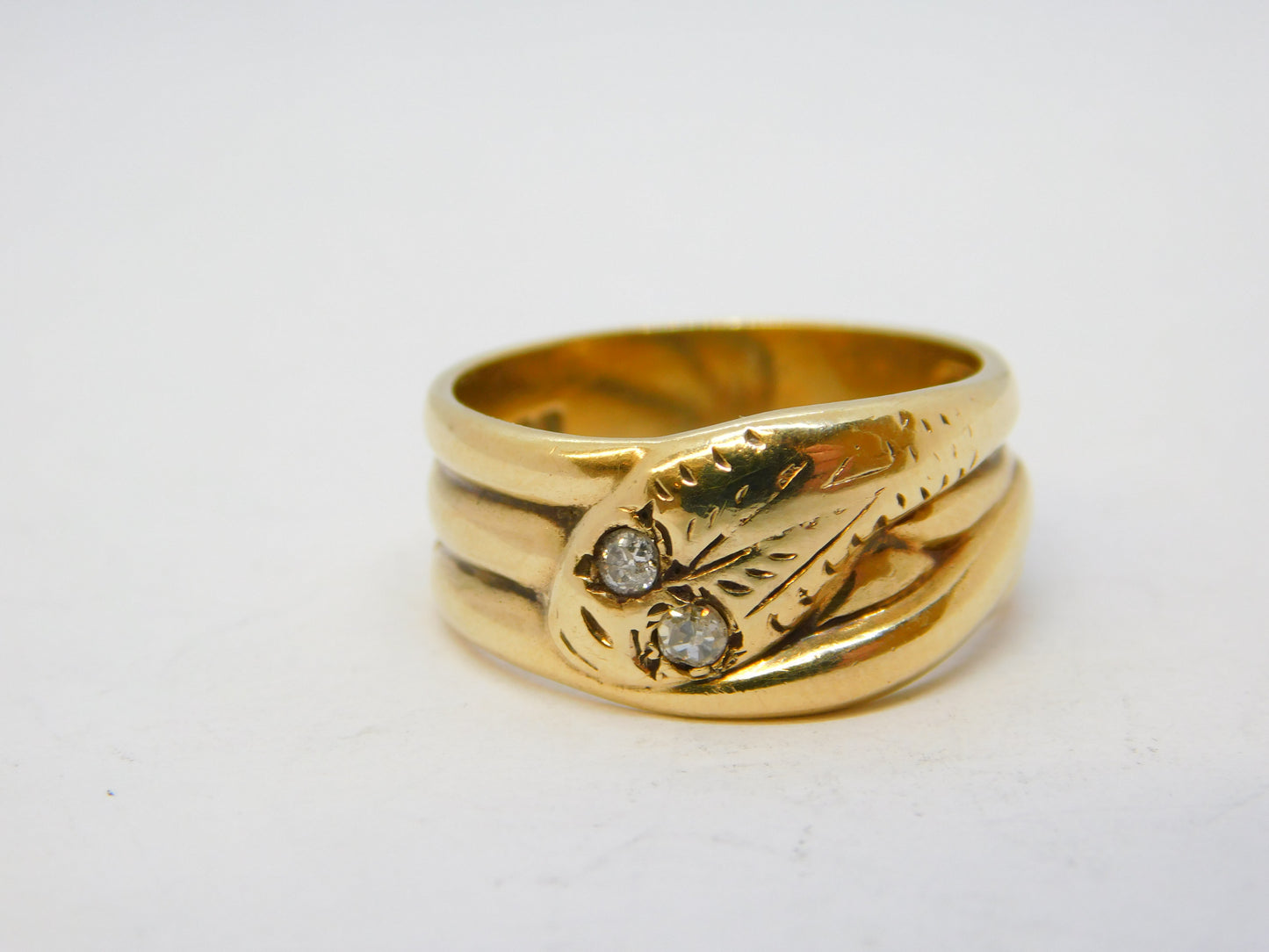 9ct Yellow Gold 0.1ct Diamond Snake Serpent Ring Vintage 1967 Birmingham