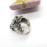 Large Sterling Silver Cabochon Bloodstone Set Fire Dragon Statement Ring Vintage
