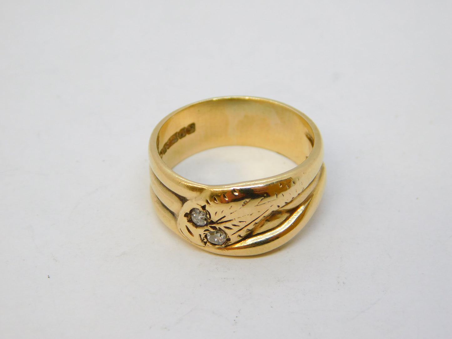 9ct Yellow Gold 0.1ct Diamond Snake Serpent Ring Vintage 1967 Birmingham