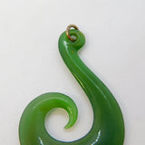 9ct Gold Maori Carved Nephrite Jade 'hei matau' Fish Hook Pendant Antique c1930