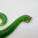 9ct Gold Maori Carved Nephrite Jade 'hei matau' Fish Hook Pendant Antique c1930