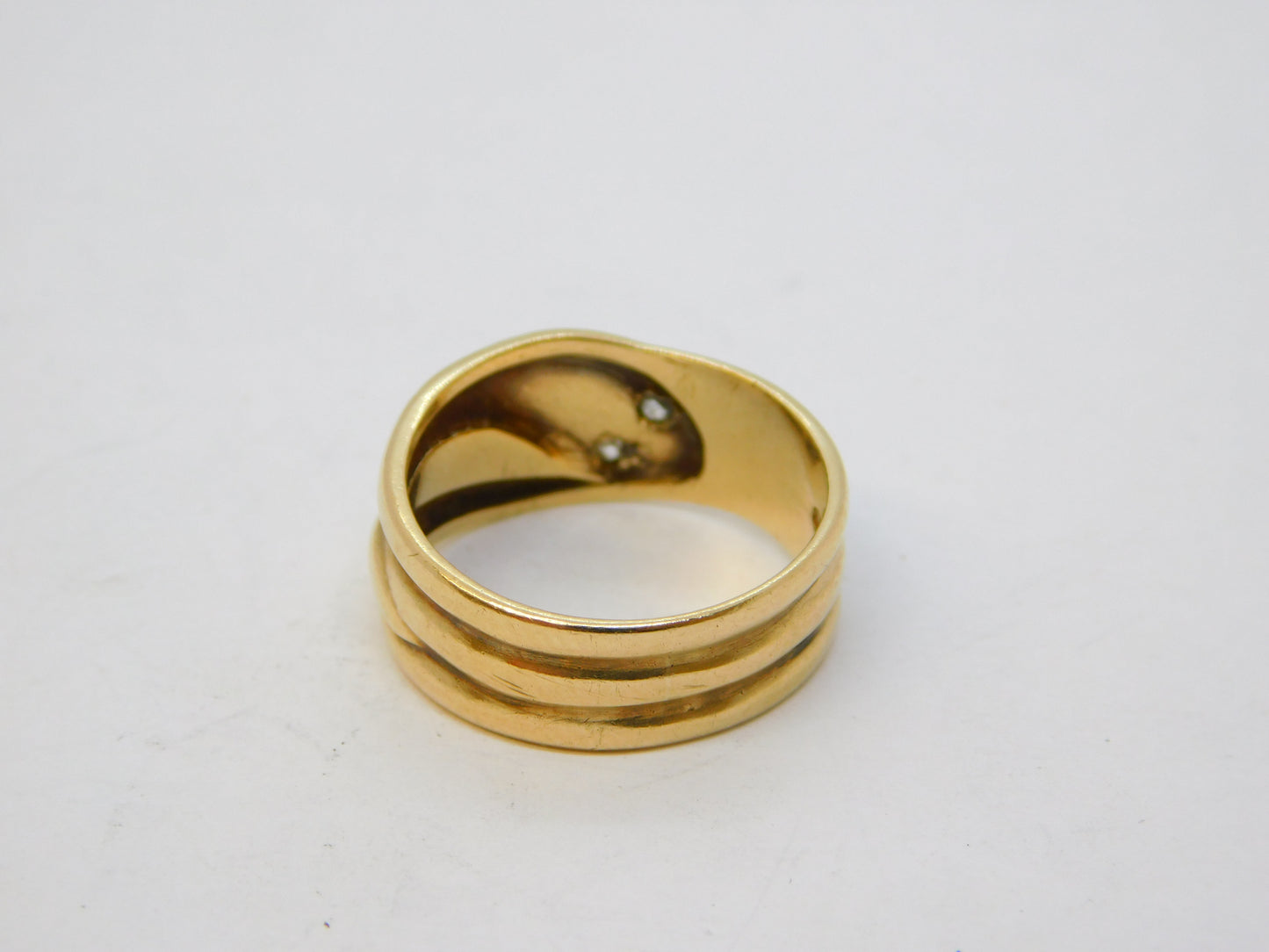 9ct Yellow Gold 0.1ct Diamond Snake Serpent Ring Vintage 1967 Birmingham
