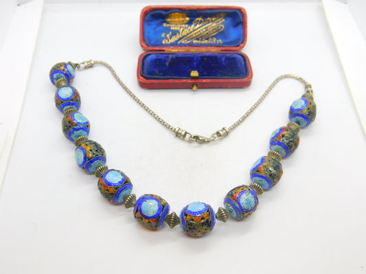 Chinese Sterling Silver Colourful Enamel Ball Bead Form Necklace Antique c1940