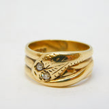 9ct Yellow Gold 0.1ct Diamond Snake Serpent Ring Vintage 1967 Birmingham