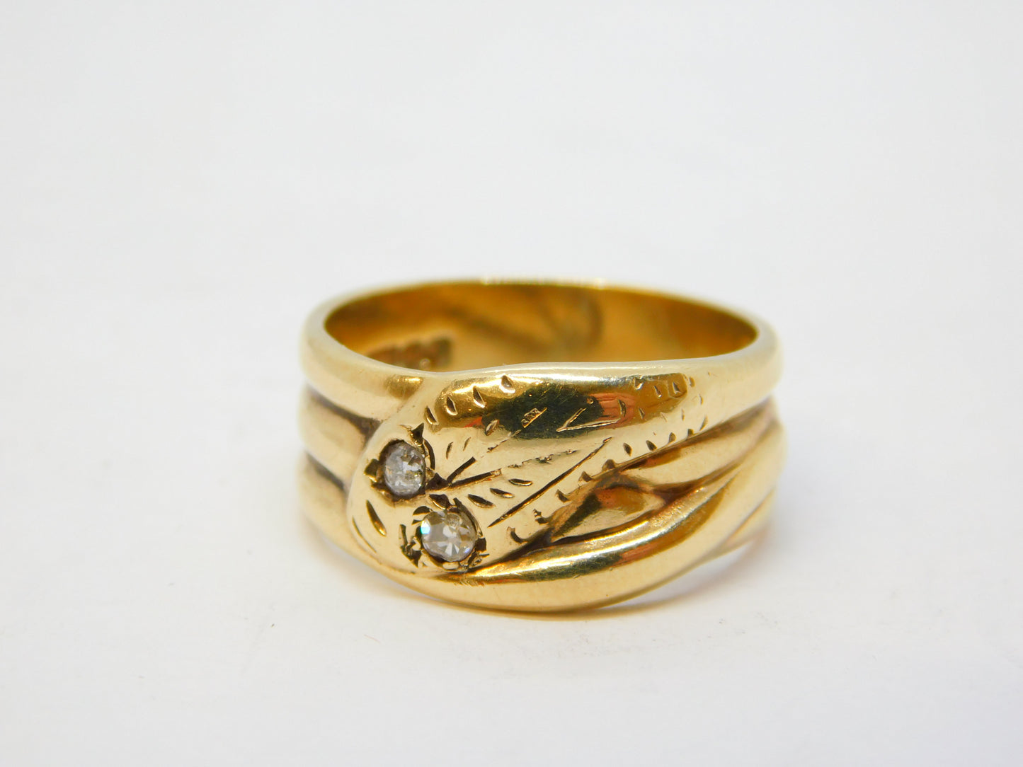 9ct Yellow Gold 0.1ct Diamond Snake Serpent Ring Vintage 1967 Birmingham