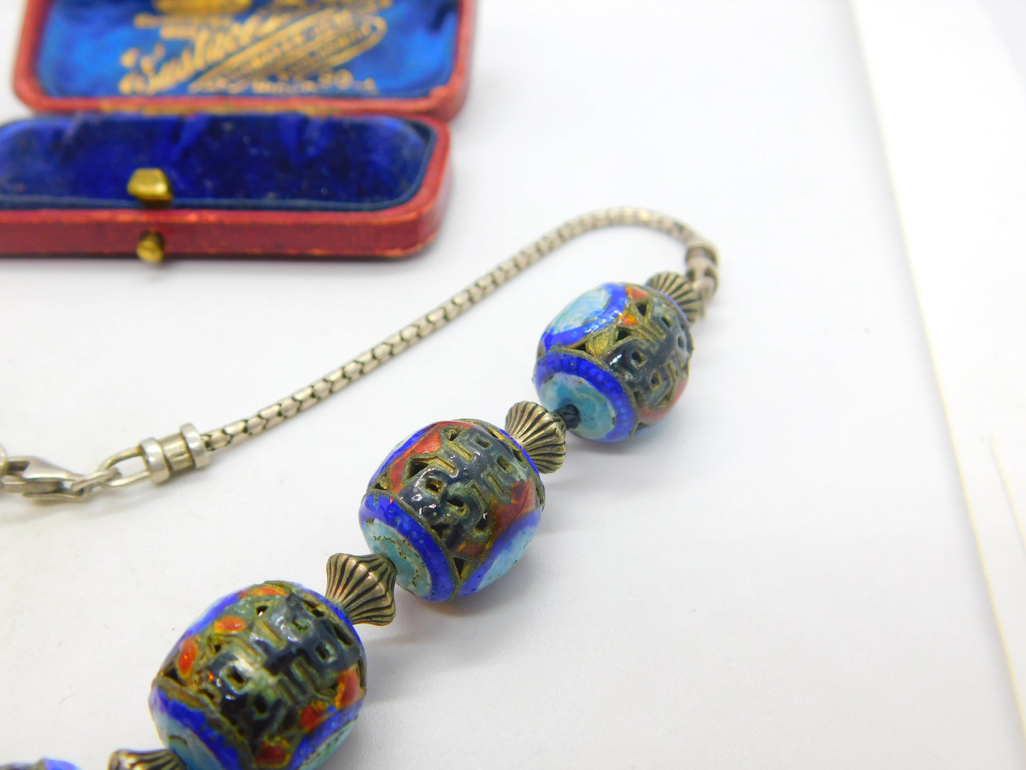 Chinese Sterling Silver Colourful Enamel Ball Bead Form Necklace Antique c1940