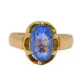 19th Century 18ct Gold Set 2.5ct Oval Cut Ceylon Sapphire Ring Antique c1860