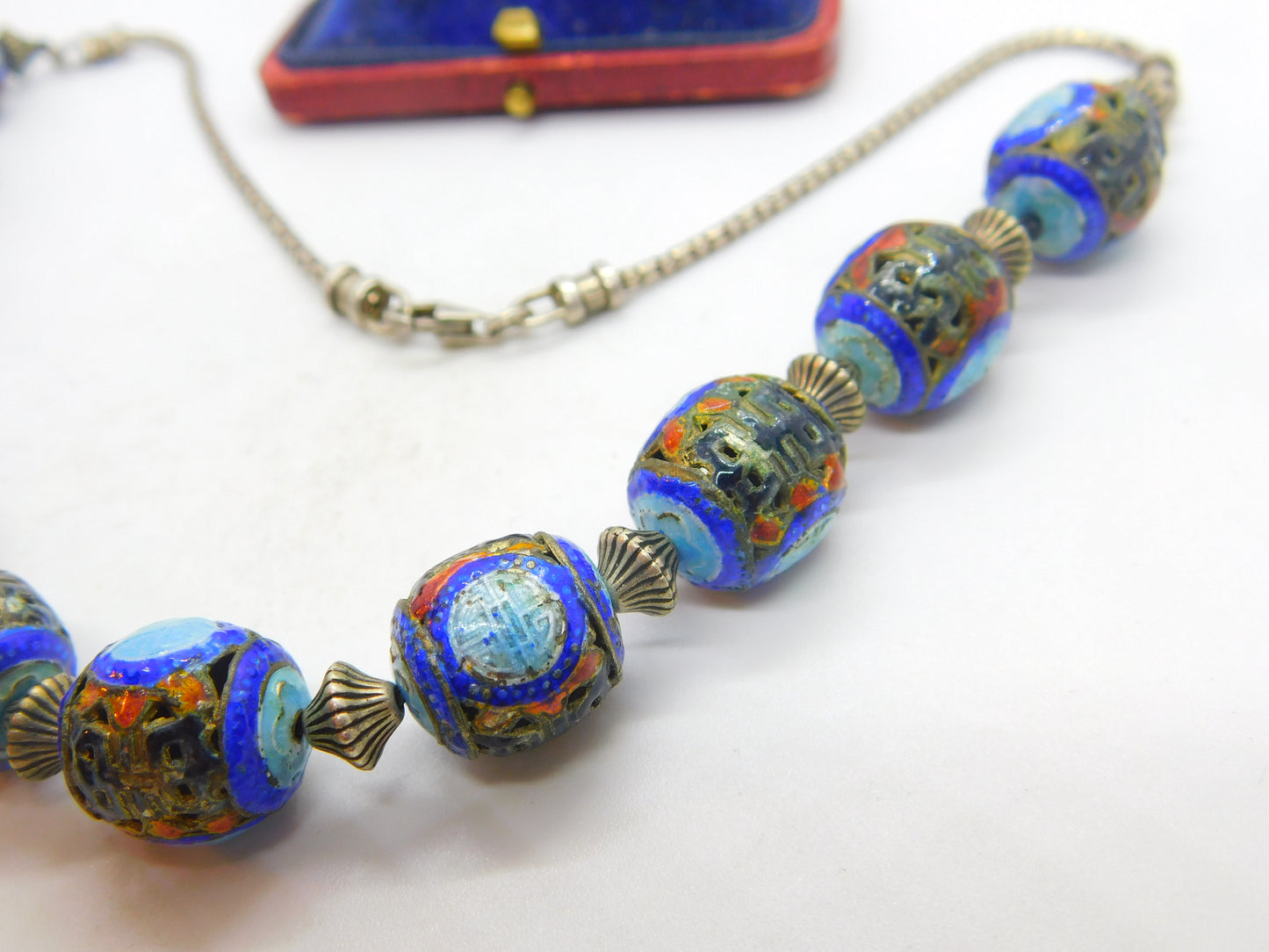 Chinese Sterling Silver Colourful Enamel Ball Bead Form Necklace Antique c1940