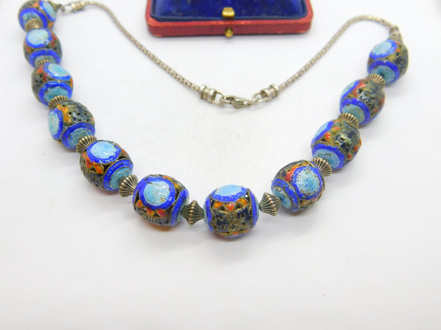 Chinese Sterling Silver Colourful Enamel Ball Bead Form Necklace Antique c1940