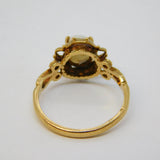 9ct Yellow Gold, Cabochon White Opal Set Floral Dress Ring Antique 1949 Deco
