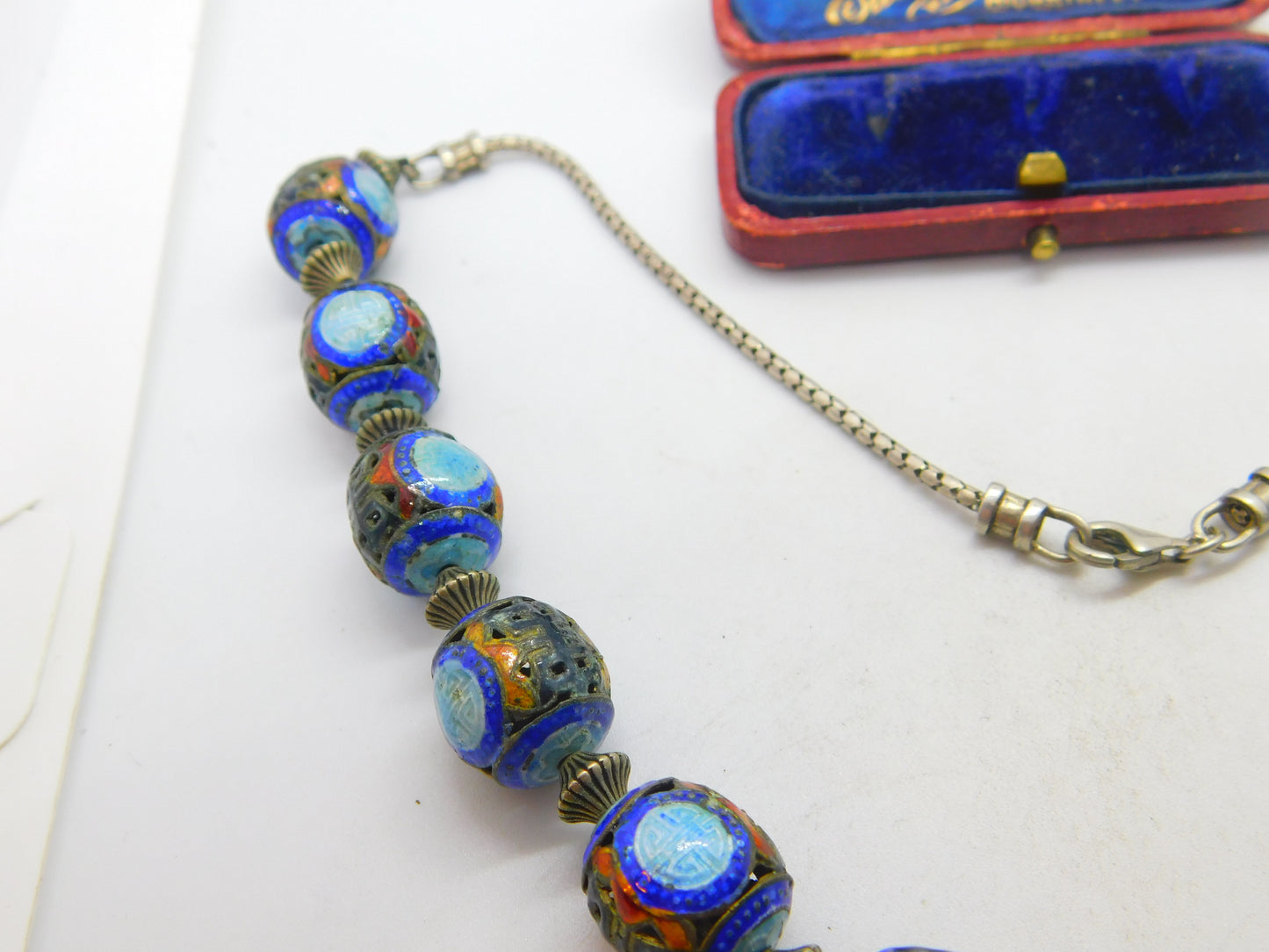 Chinese Sterling Silver Colourful Enamel Ball Bead Form Necklace Antique c1940