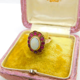 Victorian 14ct Gold, Cabochon Opal & Ruby Floral Ring c1860 Antique