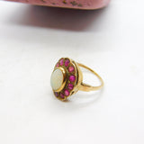 Victorian 14ct Gold, Cabochon Opal & Ruby Floral Ring c1860 Antique