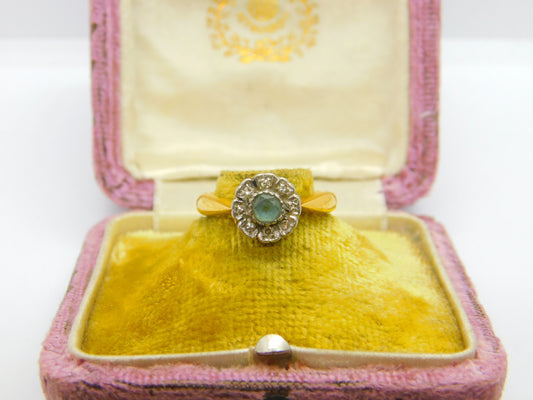 22ct Yellow Gold, Aquamarine & Diamond Floral Band Ring 1933 Birmingham