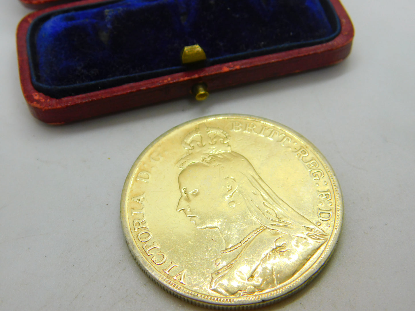 Queen Victoria Gilded 1889 Sterling Silver Crown Coin Fine Condition Antique