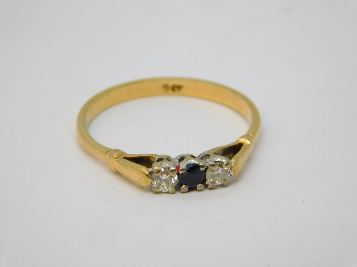 9ct Yellow Gold, Brilliant Cut Diamond & Sapphire Dress Ring Vintage c1970