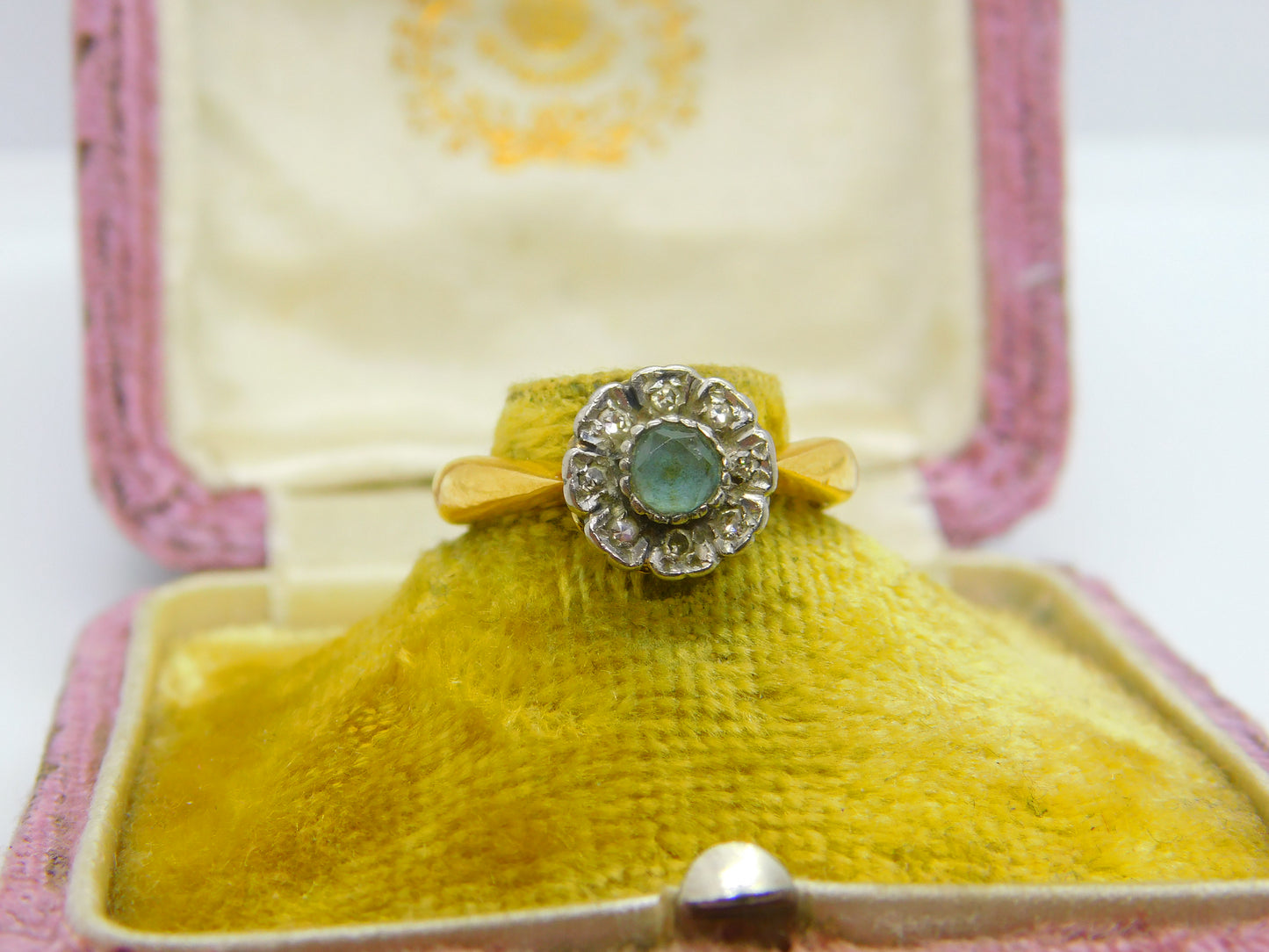 22ct Yellow Gold, Aquamarine & Diamond Floral Band Ring 1933 Birmingham