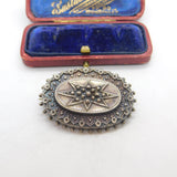 Victorian Sterling Silver Starburst Mourning Brooch Antique c1860