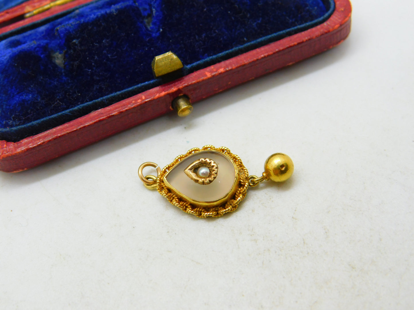 Rock Crystal Seed Pearl 18ct Gold Dangling Pendant Antique Victorian c1860