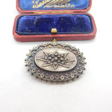 Victorian Sterling Silver Starburst Mourning Brooch Antique c1860