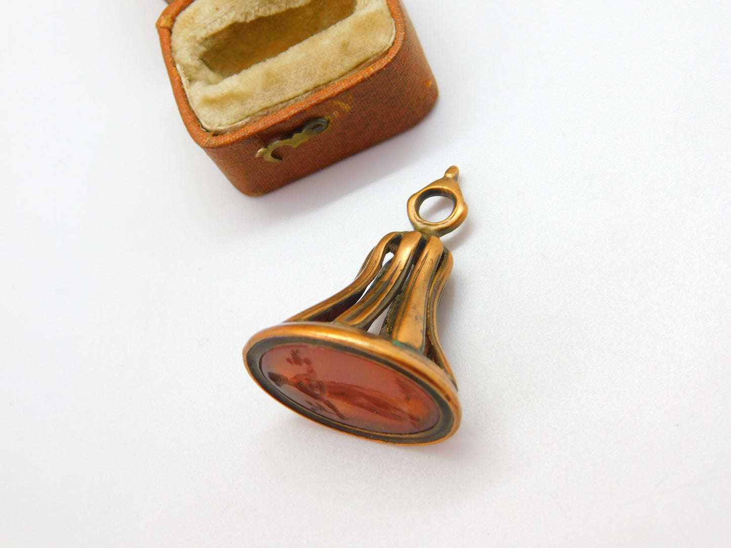 Georgian Gilt Metal Carnelian Agate Aphrodite with Dove Intaglio Fob Seal c1790