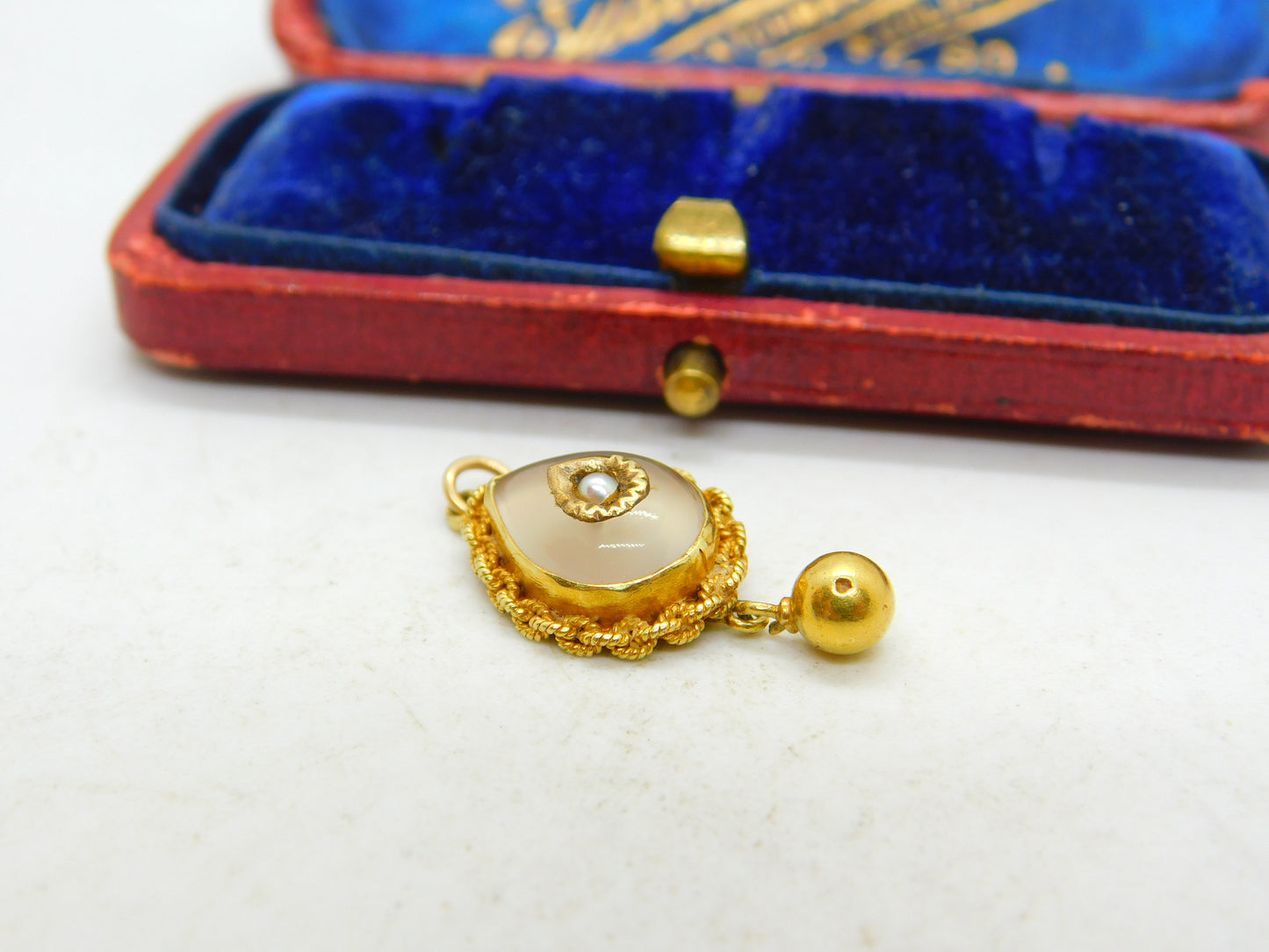 Rock Crystal Seed Pearl 18ct Gold Dangling Pendant Antique Victorian c1860