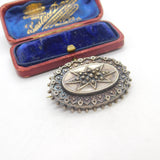 Victorian Sterling Silver Starburst Mourning Brooch Antique c1860