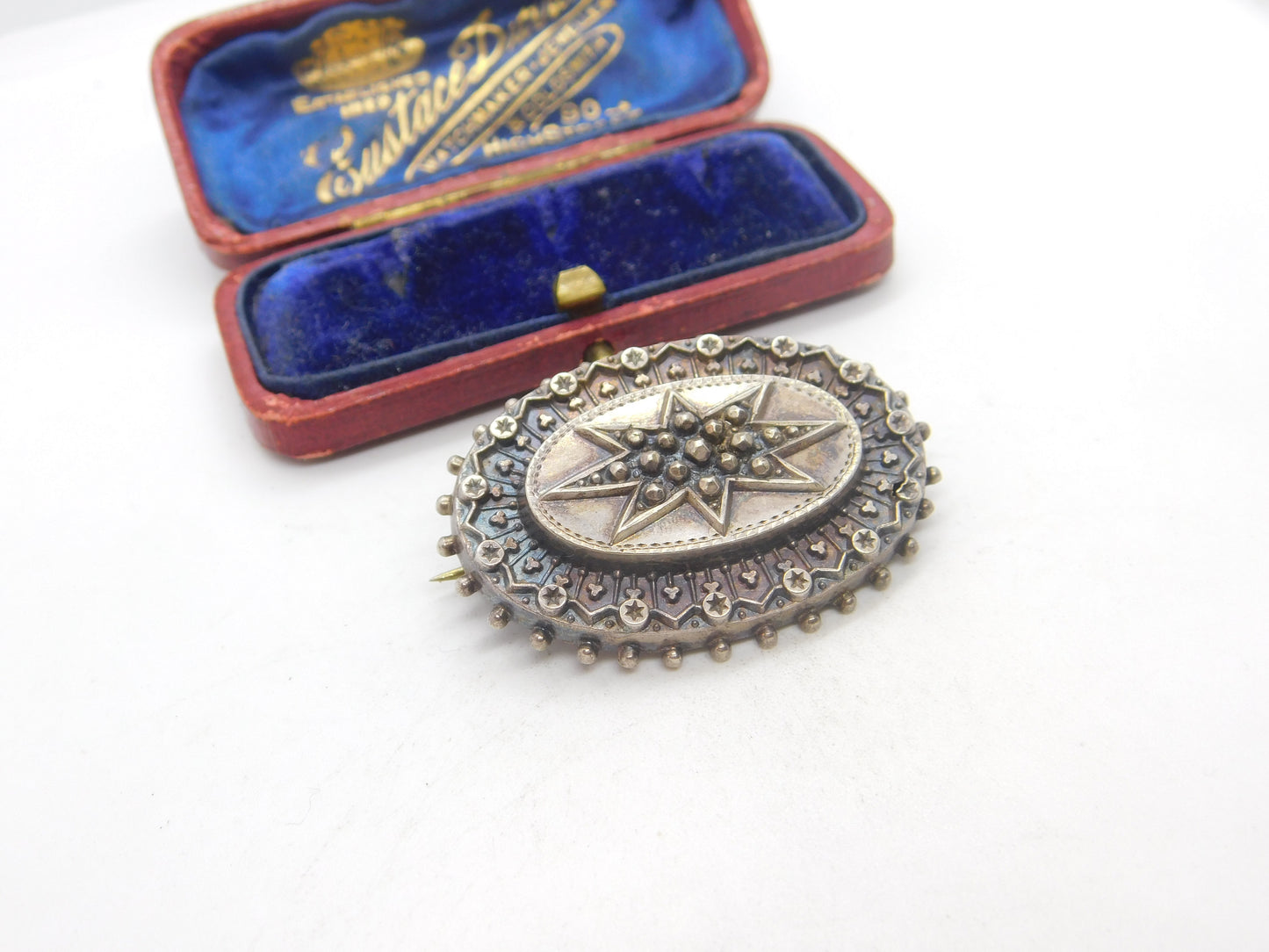 Victorian Sterling Silver Starburst Mourning Brooch Antique c1860