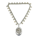 Victorian Sterling Silver Flower & Cherub Pattern Collar Locket Necklace Antique