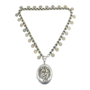 Victorian Sterling Silver Flower & Cherub Pattern Collar Locket Necklace Antique