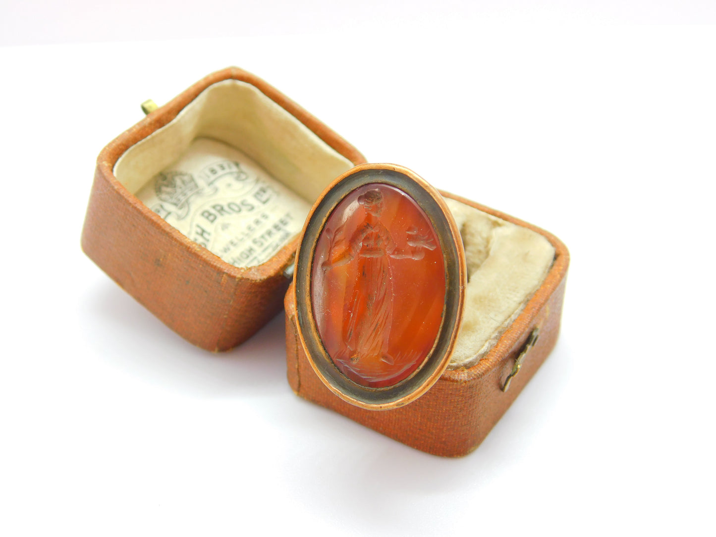 Georgian Gilt Metal Carnelian Agate Aphrodite with Dove Intaglio Fob Seal c1790