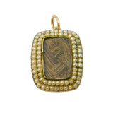Early-Victorian 10ct Gold, Seed Pearl, Hair Set Mourning Pendant Antique 1839