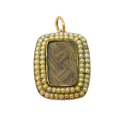 Early-Victorian 10ct Gold, Seed Pearl, Hair Set Mourning Pendant Antique 1839