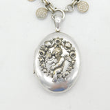 Victorian Sterling Silver Flower & Cherub Pattern Collar Locket Necklace Antique