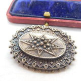 Victorian Sterling Silver Starburst Mourning Brooch Antique c1860