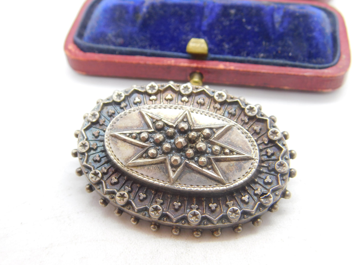 Victorian Sterling Silver Starburst Mourning Brooch Antique c1860