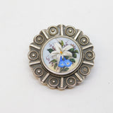 Victorian Sterling Silver Lily Flower Mourning Locket Brooch Antique c1880