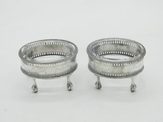 George III Pair Sterling Silver Paw Foot Foral Salt Cellars Antique 1786 London