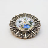 Victorian Sterling Silver Lily Flower Mourning Locket Brooch Antique c1880