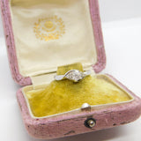 18ct White Gold & 0.4ct Diamond Crossover Ring Vintage c1970 Size K 1/2 UK