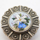 Victorian Sterling Silver Lily Flower Mourning Locket Brooch Antique c1880