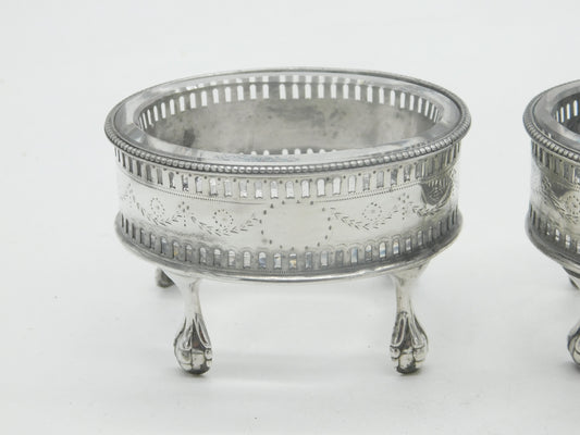 George III Pair Sterling Silver Paw Foot Foral Salt Cellars Antique 1786 London