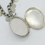 Victorian Sterling Silver Flower & Cherub Pattern Collar Locket Necklace Antique
