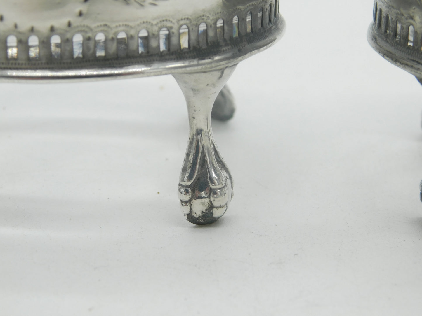 George III Pair Sterling Silver Paw Foot Foral Salt Cellars Antique 1786 London