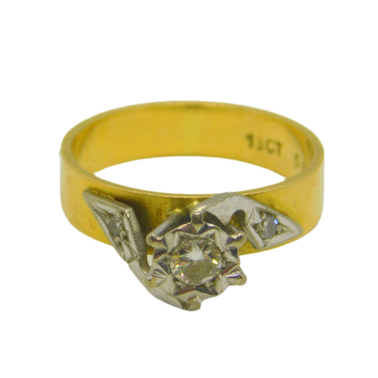 18ct Yellow Gold & 0.2ct Diamond Solitaire Dress Ring Antique c1920 Art Deco