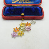 9ct White Gold & Multi-Coloured Sapphire Large Floral Pendant Vintage c1990