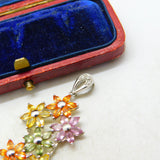 9ct White Gold & Multi-Coloured Sapphire Large Floral Pendant Vintage c1990