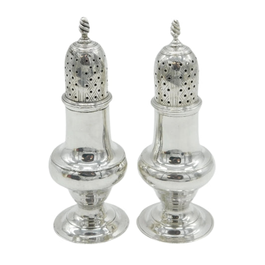 George III Pair of Sterling Silver Muffineer Sugar Casters Antique 1779 London